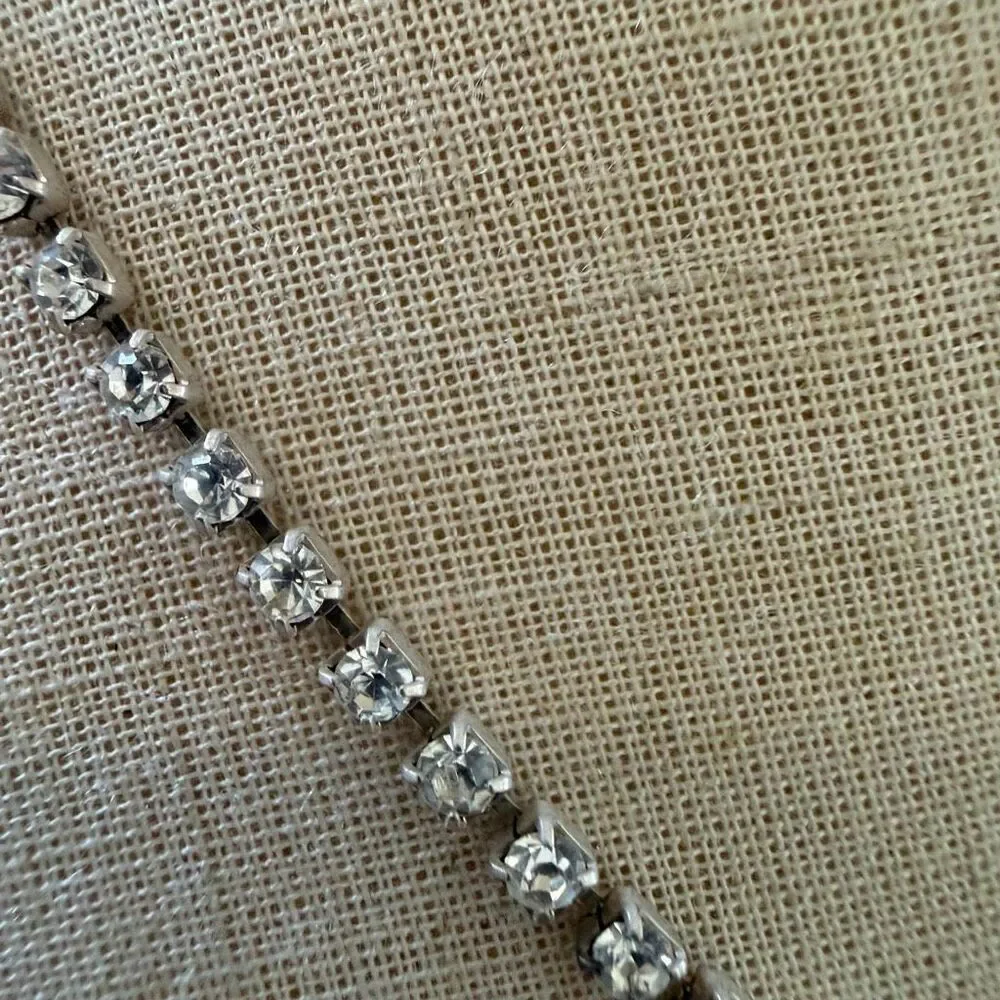 Vintage Rhinestone Tennis Necklace with Baguette Drop